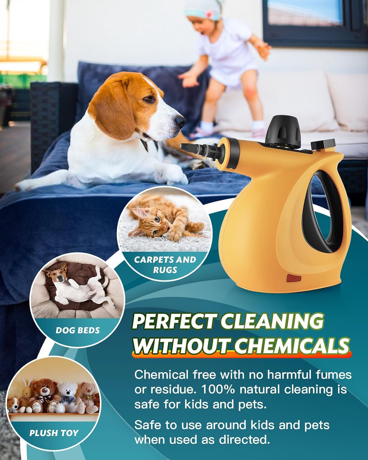 Handheld Steam Cleaner, Pressurized Multi-Surface Steam Cleaner with 11Pcs Accessories, Chemical Free Multi-Purpose Steam Cleaners for Home Use, Steamer for Cleaning Floor, Tile, Windows, Couch, Grout