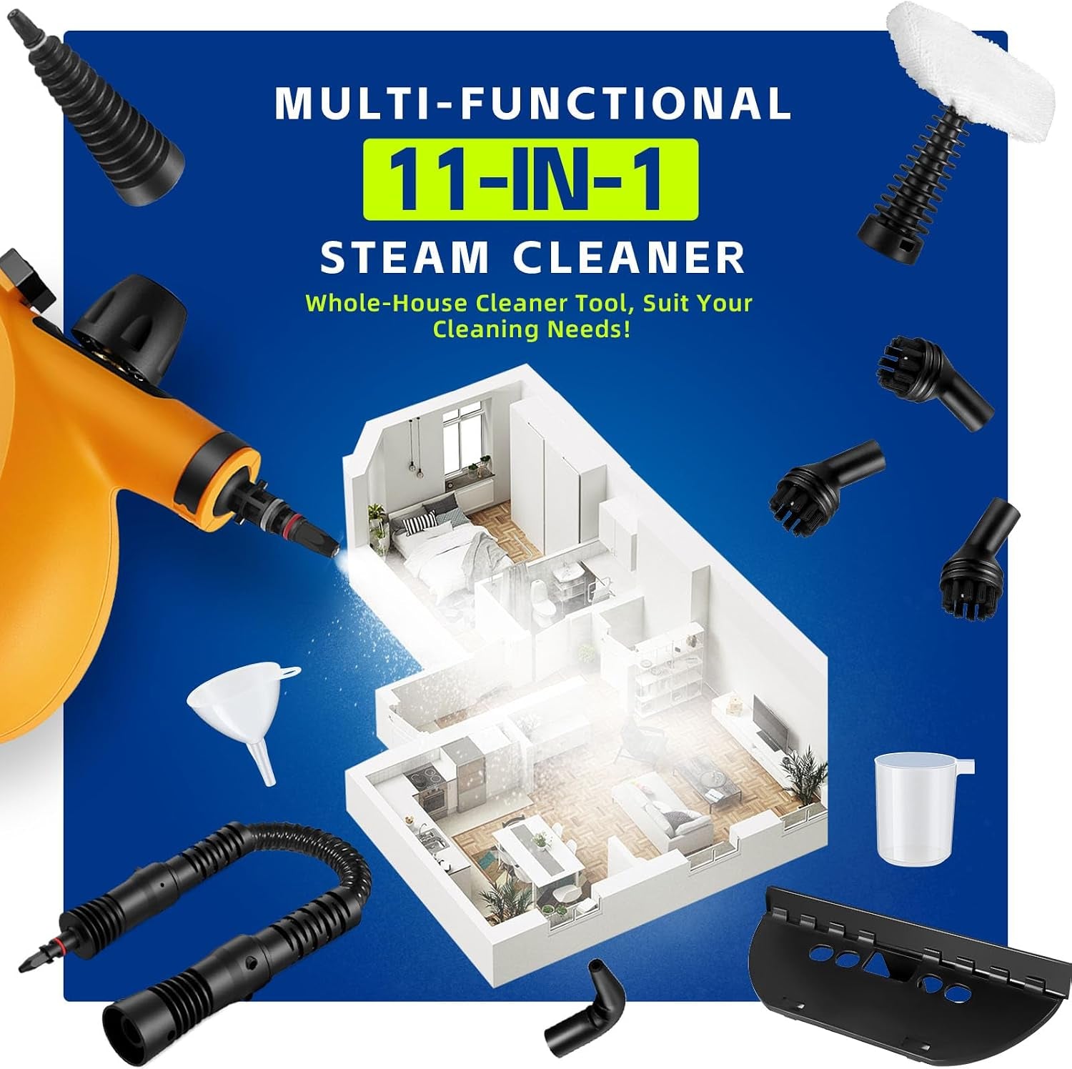 Handheld Steam Cleaner, Pressurized Multi-Surface Steam Cleaner with 11Pcs Accessories, Chemical Free Multi-Purpose Steam Cleaners for Home Use, Steamer for Cleaning Floor, Tile, Windows, Couch, Grout